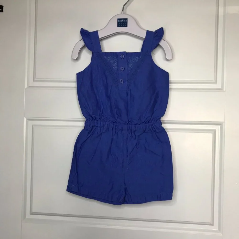 Janie‎ and Jack Sleeveless Romper Baby 6-12 Months Embroidered 100% Cotton Blue